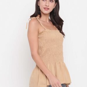 Women's Rayon Solid Casual Summer Style Tie Shoulder Straps Free Size Tank Top (Cream)